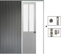 Porte Coulissant Atelier blanc vitre depoli H204 x L73 + Systeme a Galandage (sans kit finition, serrure)