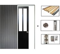 Porte Coulissant Atelier Noir H204 x L73 + Système a Galandage et kit finition inclus (serrure)