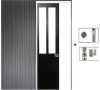 Porte Coulissant Atelier Noir H204 x L73 + Systeme a Galandage (sans kit finition, serrure)