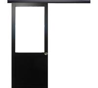 Porte Coulissant Atelier Noir H204 x L83 sans meneau + Rail alu Bandeau Noir et Coquilles