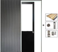 Porte Coulissant Atelier Noir H204 x L83 sans meneau + Systeme a Galandage et kit finition inclus (serrure)