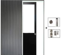 Porte Coulissant Atelier Noir H204 x L83 sans meneau + Systeme a Galandage (sans kit finition, serrure)
