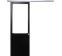 Porte Coulissant Atelier Noir H204 x L93 sans meneau + Rail Alu et Coquilles