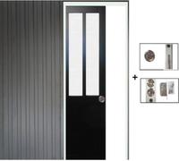 Porte Coulissant Atelier Noir vitre depoli H204 x L73 + Systeme a Galandage (sans kit finition, serrure)