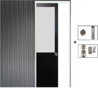 Porte Coulissant Athena Noir H204 x L73 + Systeme a Galandage (sans kit finition, serrure)