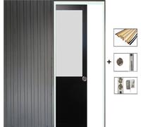 Porte Coulissant Athena Noir H204 x L83 + Systeme a Galandage et kit finition inclus (serrure)
