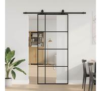 Porte coulissante 90 x 205 cm en verre ESG avec ferrures noires, système de porte coulissante moderne pour intérieur, porte de chambre à glisser en douceur