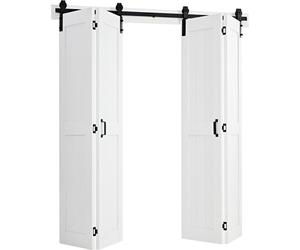 Porte coulissante à deux vantaux, 1829 x 2134 mm, portes coulissantes à deux vantaux en MDF pour placard, kit de quincaillerie inclus, conception à cadre en H peu encombrante, panneaux préassemblés po