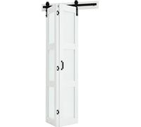 Porte coulissante à deux vantaux, 914 x 2134 mm, MDF avec verre trempé, kit de quincaillerie inclus, conception peu encombrante, panneaux préassemblés pour chambre à coucher, salon, garde-robe, blanc
