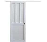 Porte Coulissante Atelier 2 panneaux blanc H204 x L73 + Rail Alu bandeau blanc et Coquilles