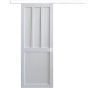 Porte Coulissante Atelier 2 panneaux blanc H204 x L73 + Rail Alu bandeau blanc et Coquilles blanc