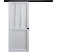 Porte Coulissante Atelier 2 panneaux blanc H204 x L73 + Rail Alu bandeau noir et Coquilles Noir