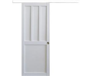 Porte Coulissante Atelier 2 panneaux blanc H204 x L83 + Rail Alu bandeau blanc et Coquilles