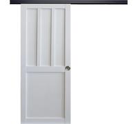 Porte Coulissante Atelier 2 panneaux blanc H204 x L83 + Rail Alu bandeau noir et Coquilles