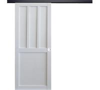 Porte Coulissante Atelier 2 panneaux blanc H204 x L83 + Rail Alu bandeau noir et Coquilles blanc
