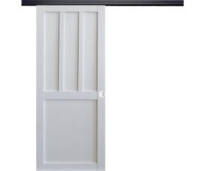 Porte Coulissante Atelier 2 panneaux blanc H204 x L83 + Rail Alu bandeau noir et Coquilles blanc