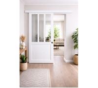 Porte Coulissante Atelier Blanc H204 x l73 cm, Rail alu Bandeau Blanc, Coquilles