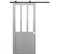Porte Coulissante Atelier Blanc H204 X L73 + Rail a Roulettes Et Coquilles Blanc
