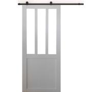 Porte Coulissante Atelier blanc H204 x L73 + Rail a roulettes Noir
