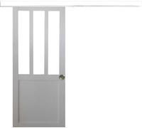 Porte Coulissante Atelier Blanc H204 x L73 + Rail alu Bandeau Blanc et Coquilles