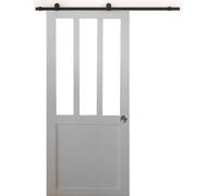 Porte Coulissante Atelier blanc H204 x L83 + Rail a roulettes et Coquilles