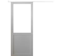 Porte Coulissante Atelier Blanc H204 x L83 sans meneau + Rail alu Bandeau Blanc