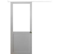 Porte Coulissante Atelier Blanc H204 x L83 sans meneau + Rail alu Bandeau Blanc et Coquilles