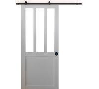 Porte Coulissante Atelier blanc H204 x L93 + Rail a roulettes et Coquilles Noir