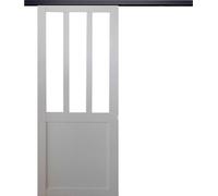 Porte Coulissante Atelier blanc H204 x L93 + Rail Alu bandeau noir