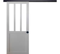 Porte Coulissante Atelier blanc H204 x L93 + Rail Alu bandeau noir et Coquilles Noir