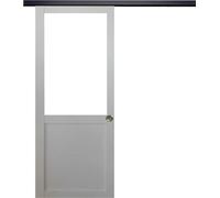 Porte Coulissante Atelier blanc H204 x L93 sans meneau + Rail Alu bandeau noir et Coquilles