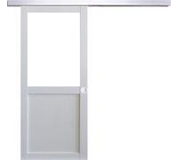 Porte Coulissante Atelier Blanc H204 x L93 sans meneau + Rail Alu et Coquilles blanc