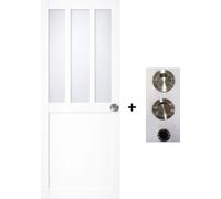 Porte Coulissante Atelier Blanc vitre depoli H204 x L73 + coquilles et tire doigt