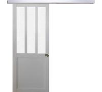 Porte Coulissante Atelier Blanc vitre depoli H204 x L93 + Rail Alu et Coquilles