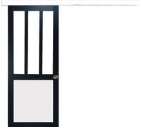 Porte Coulissante Atelier noir et blanc Vitree H204 x L73 + Rail Alu Bandeau blanc et Coquilles