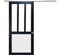 Porte Coulissante Atelier noir et blanc Vitree H204 x L83 + Rail Alu et Coquilles