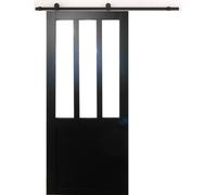 Porte Coulissante Atelier Noir H204 x L73 + Rail a roulettes et Coquilles Noir