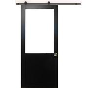 Porte Coulissante Atelier Noir H204 x L93 sans meneau + Rail a roulettes et Coquilles