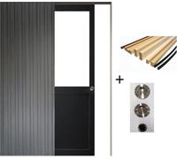 Porte Coulissante Atelier Noir H204 x L93 sans meneau + Systeme de Galandage et kit finition inclus (coquille et tire doigt)