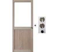 Porte Coulissante Atelier placage chene Vitree H204 x L73 + coquilles et tire doigt