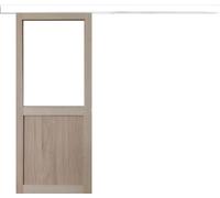 Porte Coulissante Atelier placage chene Vitree H204 x L83 + Rail Alu bandeau blanc