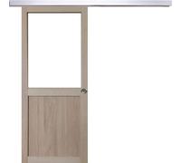 Porte Coulissante Atelier placage chene Vitree H204 x L83 + Rail Alu et coquilles