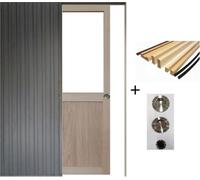 Porte Coulissante Atelier placage chene Vitree H204 x L83 + Systeme a Galandage et kit finition inclus (coquille et tire doigt)