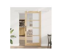 vidaXL Porte coulissante Nature 93 x 202 cm en pin massif et verre