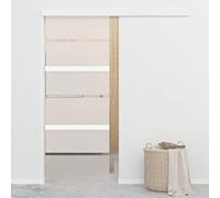 Porte coulissante avec fermeture amortie en verre ESG et aluminium 76 x 205 cm, verre dépoli avec bandes transparentes, profilé en aluminium, guide au sol et butoir de porte, peu encombrant, pour