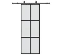 Porte coulissante avec ferrure, noir, 76 x 205 cm, cadre en aluminium en verre trempé, acier revêtu par pulvérisation, peu encombrant, avec brise-vue pour chambre, appartement, intérieur, bureau