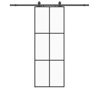 Porte coulissante avec ferrure, noir, 76 x 205 cm, verre ESG, cadre en aluminium, acier revêtu par pulvérisation, glisse silencieuse, design peu encombrant, pour l'intérieur comme la chambre, la