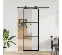 Porte coulissante avec ferrure, noir, 76 x 205 cm, verre ESG, cadre en aluminium, acier revêtu par pulvérisation, glisse silencieuse, peu encombrant, pour intérieur, chambre à coucher, cuisine, bureau