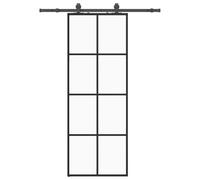Porte coulissante avec ferrure, noir, 76 x 205 cm, verre ESG, cadre en aluminium, peu encombrant, pour chambre, maison, appartement, intérieur et extérieur, avec joint, insonorisation et protection