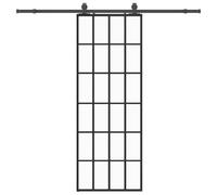Porte coulissante avec ferrure, noir, 76 x 205 cm, verre ESG, rail coulissant en acier revêtu par pulvérisation, intérieur et extérieur pour maison, chambre, cuisine, salle de bain, garage, avec joint